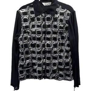 Ravel Women's Jacket Top Size Large Silk Blend Black‎ White Sheer Zipper Pockets